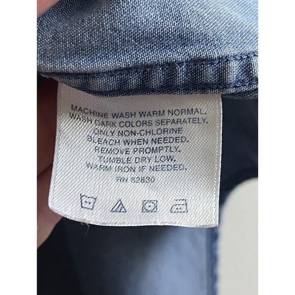 Vtg LANDS END Denim Jean Light Blue Chambray Casual Button Down Shirt 16.5 Large - Picture 5 of 12